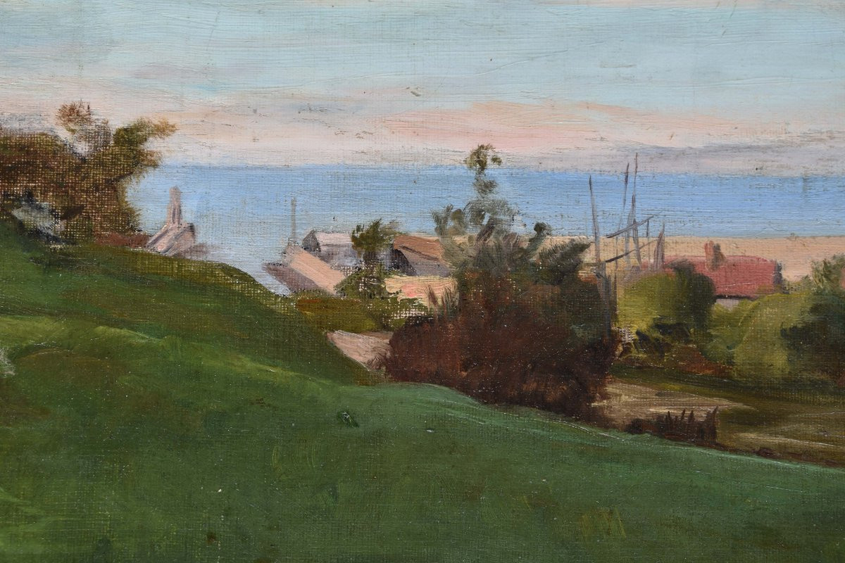 Gaston BALANDE  "Château en bord de mer"  huile sur toile 38x55-photo-1